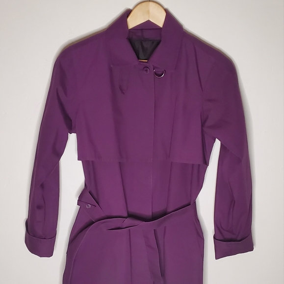 Grape Purple London Fog Single Breasted Trench Coat - Picture 8 of 15